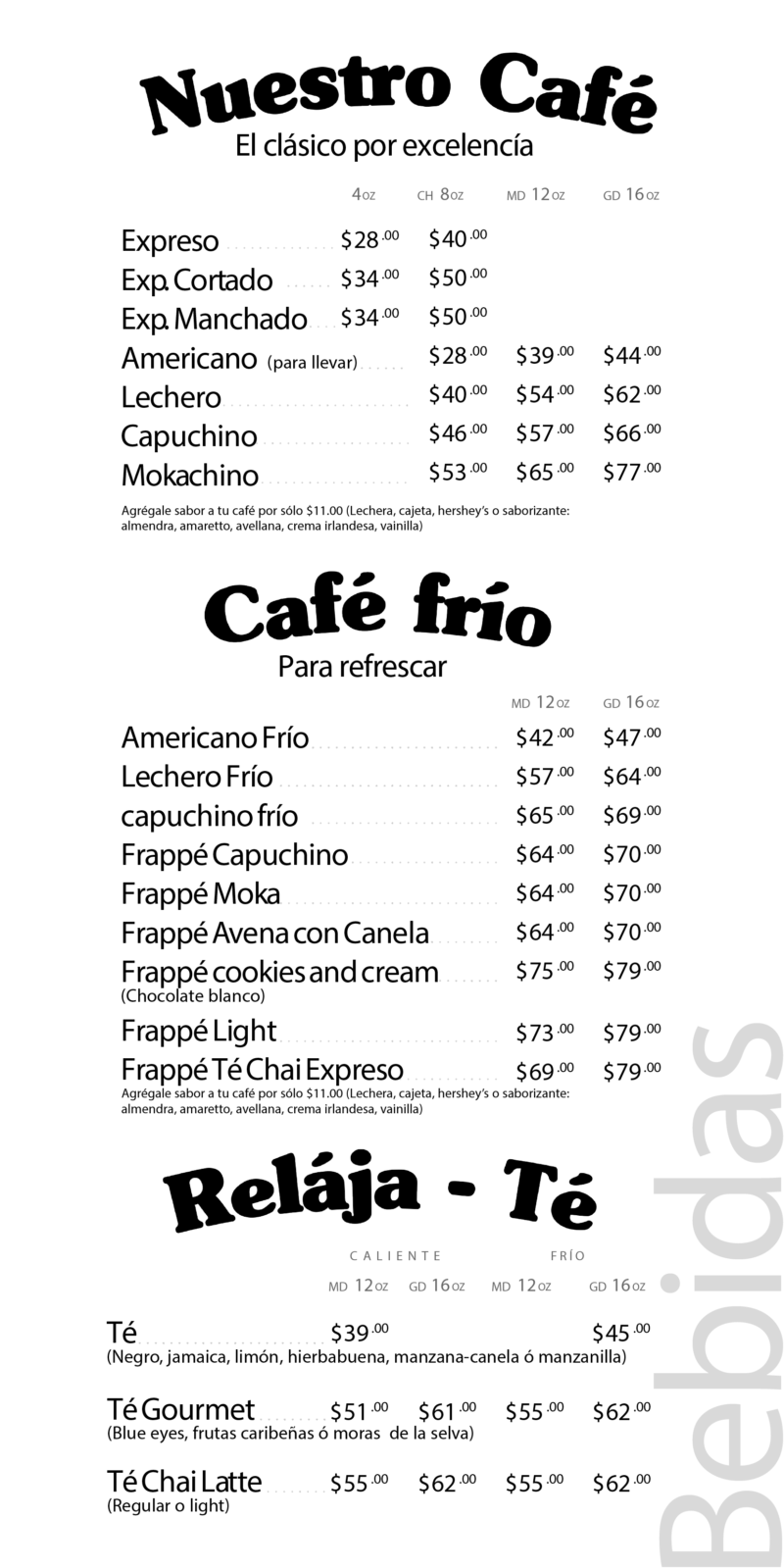 Menú General Café La Cabaña